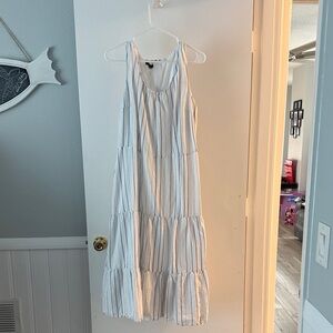 Talbots White and Blue Striped Sleeveless Petite Dress